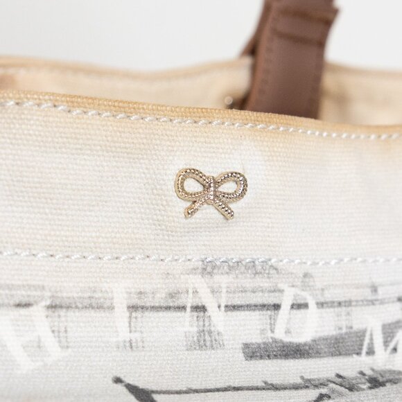 Anya Hindmarch Canvas Photo Print Tote Bag Union Jack Beach Tan Handles - Picture 3 of 12